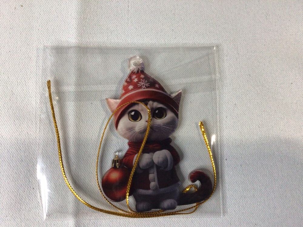 Christmas Kitten Cat Ornament Holding Red Bauble Holiday Tree Decoration Cute